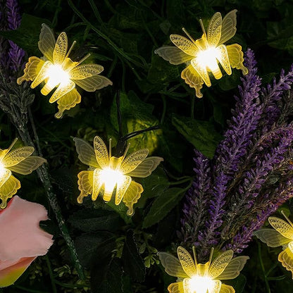 Butterfly String Lights, Waterproof 20FT 30LED Butterfly Solar Light Outdoor Solar Rope Lights Fairy Light Decorative Garden Lights for Cafe Patio Party Garden Wedding (Warm White)