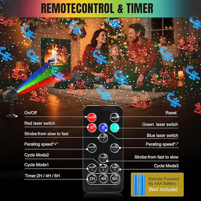 Laser Lights Projector Outdoor with 4 Dynamic Slides, 2-in-1 Moving RGB Firefly Laser Lights with Remote,Timer, Landscape Holiday Porjector for Window Wall Xmas Decor