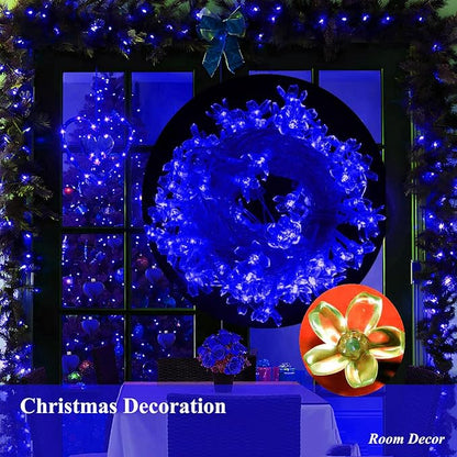 FULLBELL Flower String Lights Christmas Blue 33 Feets 100 LED Memory String Indoor Outdoor Fairy Bedroom Wedding Party Tiktok Trends Items (Blue)