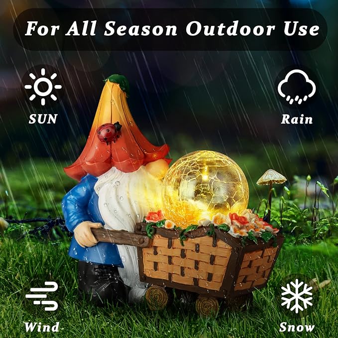 Garden Gnomes Outdoor Decorations Solar Gnome Statues, Funny Gnome Decor Holding Magic Orb with LED Lights, Gnomes Decoration Clearance for Patio Lawn Gifts