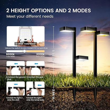 Solar Pathway Lights Outdoor Waterproof，4 Pack with 8 Head Modern Solar Lights, 2 Modes(Warm/Cold White) for Walkway,Yard,Patio,Driveway,Outside,Decor