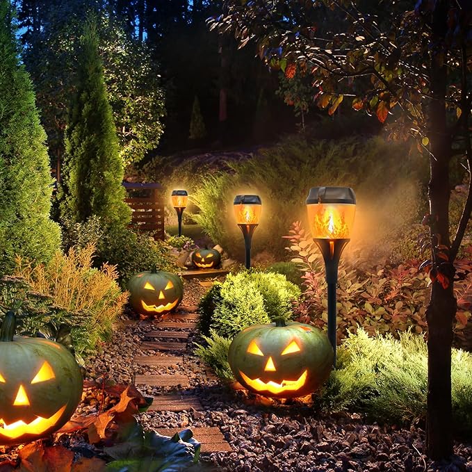 Swingers Solar Lights Outdoor,Solar Torch Lights with Flickering Flame,Waterproof Outdoor Garden Light for Christmas,Garden, Landscape, Path, Yard, Patio (4, Black)