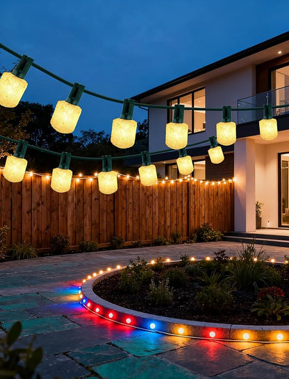 Outdoor String Lights, 25FT T40 Retro LED Christmas Lights, Waterproof Warm White Patio Lights for Porch, Bistro, Party, Holiday Decorations, Connectable, Shatterproof, Green Wire