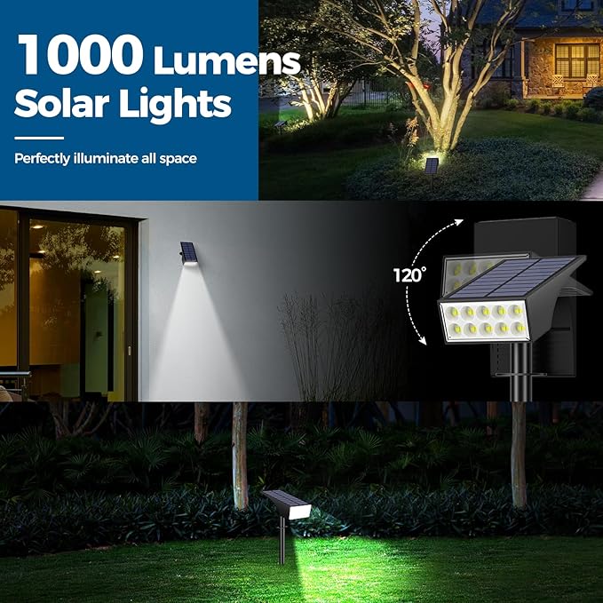Solar Spot Lights Outdoor, Solar Lights Outdoor Waterproof IP65, 4 Brightness Modes Dusk to Dawn Landscape | Lumora