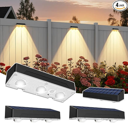 Solar Fence Lights Outdoor，Solar Wall Lights Outdoor Warm/Cool White + RGB Color Changing for Wall,Patio,Backyard,Railing Deck,Porchaily&Holiday Decorations (4 Pack)