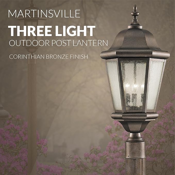 Feiss OL5907CB Martinsville Outdoor Post Lantern Lighting, 3-Light, 180watts, Bronze (10"W by 22"H) | Lumora