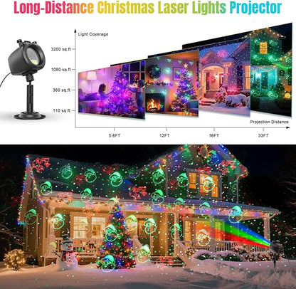 Laser Lights Projector Outdoor with 4 Dynamic Slides, 2-in-1 Moving RGB Firefly Laser Lights with Remote,Timer, Landscape Holiday Porjector for Window Wall Xmas Decor