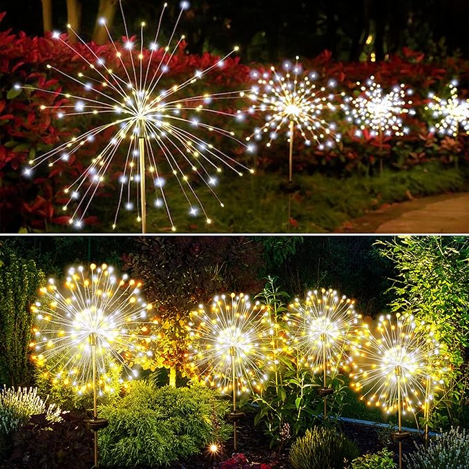 JJGoo Solar Firework Lights, 2 Pack 120 LEDs 2 Lighting Modes Solar Garden Lights Outdoor Waterproof for Yard Patio | Lumora