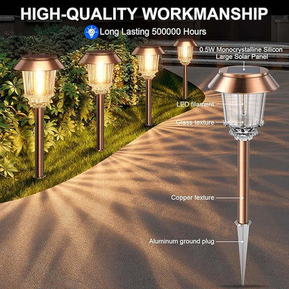 XMCOSY+ Solar Pathway Lights - 6 Pack Solar Garden Lights, IP65 Waterproof Powered Landscape Lighting for Patio Walkway Driveway