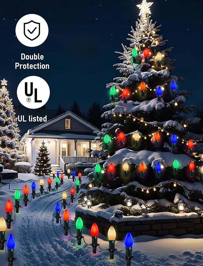 C9 LED Christmas Lights Outdoor 25Ft Outdoor Christmas Decorations String Light Waterproof with 26 C9 LED | Lumora