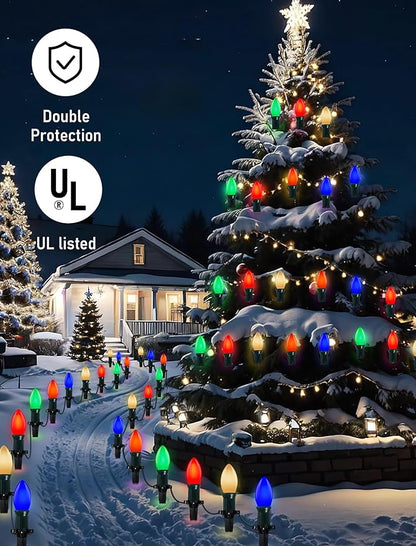 C9 LED Christmas Lights Outdoor 25Ft Outdoor Christmas Decorations String Light Waterproof with 26 C9 LED Multicolor Bulbs, Hanging Vintage Christmas Lights for Patio Roofline Garden Holiday Party