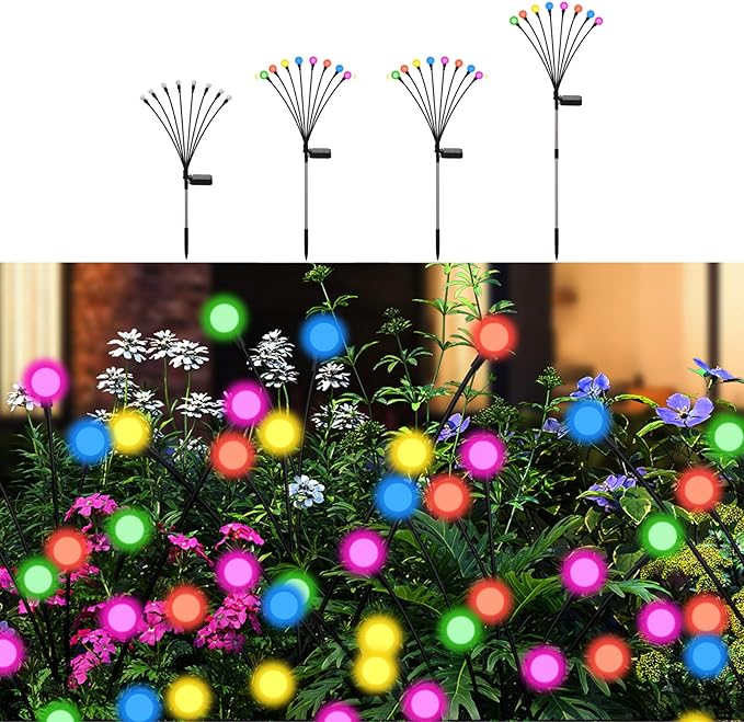 Swaying Solar Firefly Lights Outdoor, 8 Modes RGB Color Changing Firefly Swaying Solar Garden Lights for Outside Christmas Yard Patio Pathway Plant Landscape Garden Decor Multicolor(4 Pack)