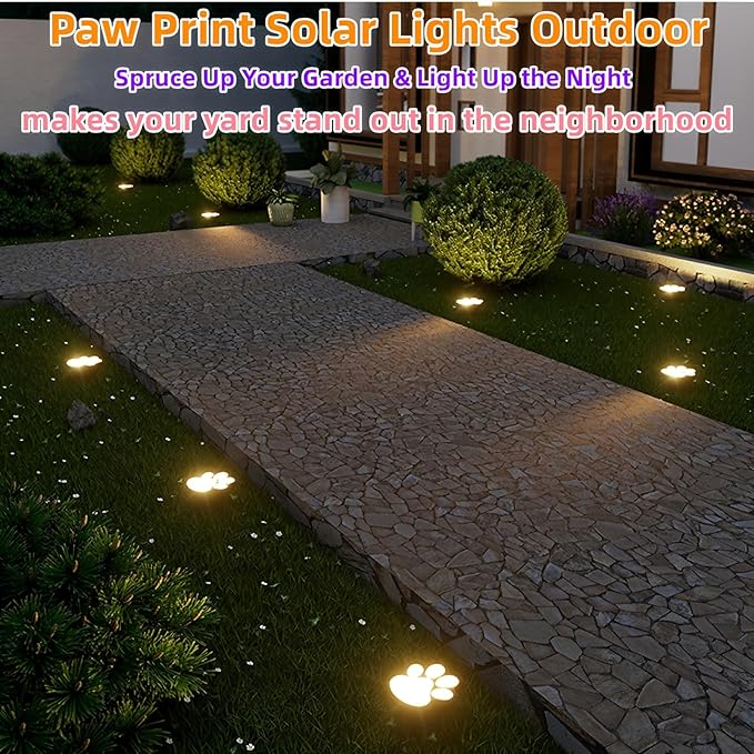 4 Pack Paw Print Solar Light Outdoor,Solar Dog Paw Light for Garden Decorations,IP65 Waterproof Solar Powered Yard Cat Puppy Lights for Lawn Pet Cemetery Pathway Patio Pet Lovers (Warm Light)