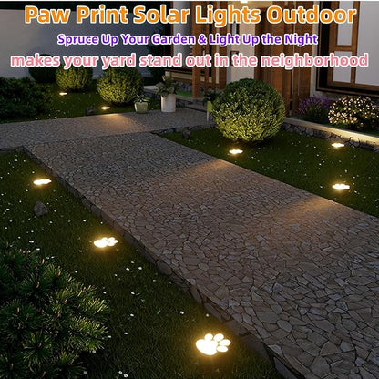 4 Pack Paw Print Solar Light Outdoor,Solar Dog Paw Light for Garden Decorations,IP65 Waterproof Solar Powered Yard Cat Puppy Lights for Lawn Pet Cemetery Pathway Patio Pet Lovers (Warm Light)