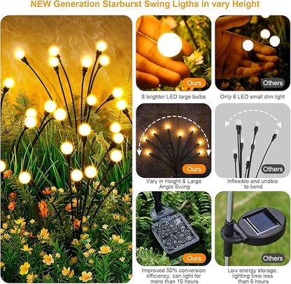 Skeemi Solar Garden Lights – LED Firefly Outdoor Solar Lights, IP65 Waterproof, Swaying “Fireflies” Pathway Lights for Patio Ideal Gift for Women & Grandma (Pack of 4, 40, Heads)