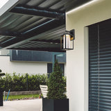 Globe Electric 44359 Capulet LED Integrated Outdoor Indoor Wall Sconce, Black, Clear Bubble Glass Center Column | Lumora