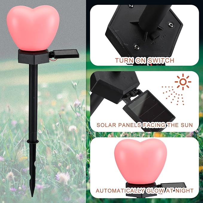12 Pack Valentine‘s Day Solar Lights, Heart Waterproof Solar Lights for Yard, Landscape Garden LED Heart Light | Lumora