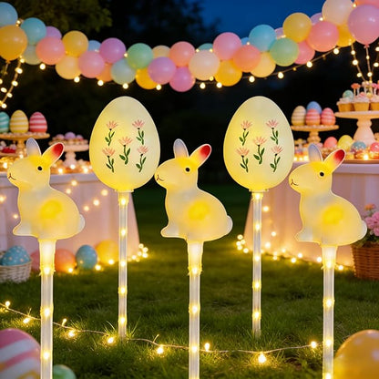 5-Pack Easter Solar Pathway Lights with Bunny & Egg Designs – Waterproof Outdoor Garden Stake Lights, Steady & Flashing Modes for Yard Decorations