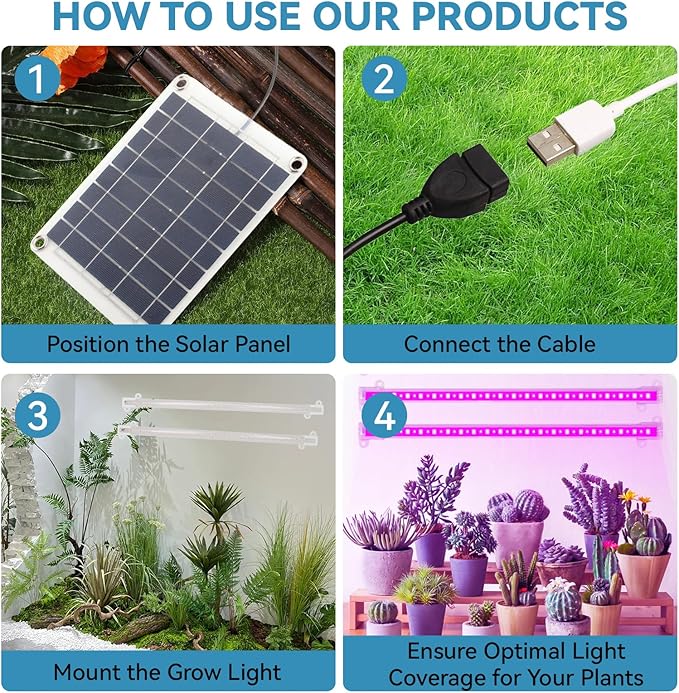 Solar Grow Lights for Outdoor Plants, Adjust Gooseneck Grow Light for Indoor Plants, Solar Plant Grow Light for Indoor Garden Balcony Greenhouse Herbs Vegetables Flowers Potted (30W)