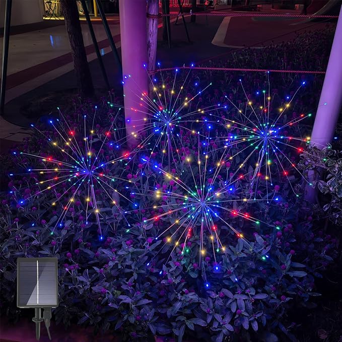 Solar Garden Firework Lights Outdoor, 4 Pack 360 LED 8 Lighting Modes Waterproof Landscape Decorative Sparklers Twinkling Starburst Lights for Yard Pathway Walkway Christmas, Colorful