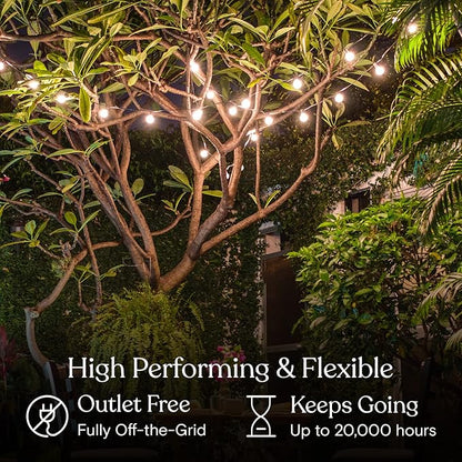 Brightech Bundle Ambience Pro Solar Powered LED Outdoor String Lights - 27 Ft 1W, Warm White String Light Screw Hooks