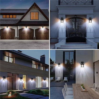 QUQUQ Solar Pathway Lights 2 Packs Solar Outdoor Wall Lights with Sensor Garden Retro Lantern Yard Patio Decor(Black1)
