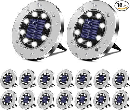 Solar Lights Outdoor 16 Pack, Solar Garden Outdoor Waterproof Pathway Lights Bright In-Ground Light Outdoor Lighting Decor for Lawn, Patio, Yard, Driveway, Step and Walkway White Light