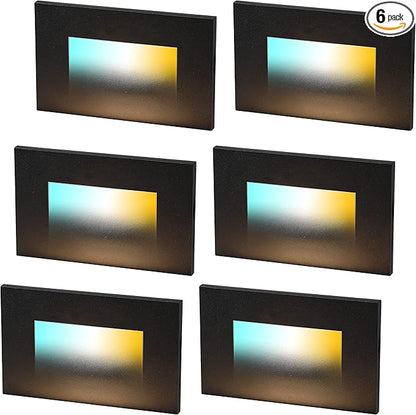 CLOUDY BAY Dimmable Upgraded 3 Color 120V LED Indoor Outdoor Step Light,3000K/4000K/5000K 3W 55lm,Stair Light,Metal Black,6 Pack