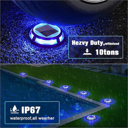 VOLISUN Solar Driveway Lights Dock Outdooor Waterproof Marker Lights,12 Pack Solar Deck Light 2 Colors in 1 Led IP67, Blue Step Light for Driveway Sidewalk Pathway Yard(White/Blue)