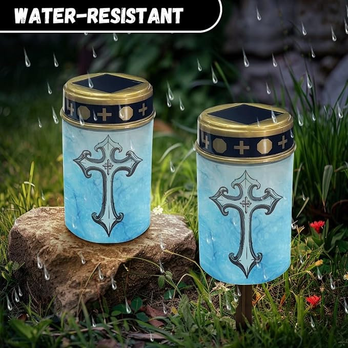 Blue Cross Solar Memorial Lights for Graves for Men Outdoor Waterproof Garden Stake Cross Lights for Grave Cemetery | Lumora