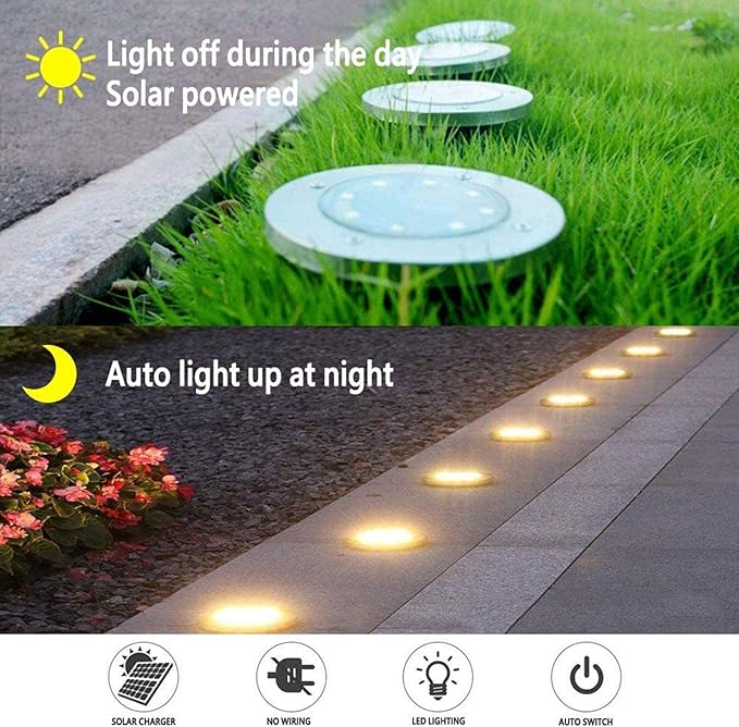 Solar Lights Outdoor Garden, IP65 Waterproof Outdoor LED Solar Pathway Lights - 8 Pieces Each with 8 LED Lights | Lumora