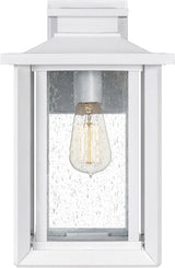 Quoizel Wakefield Vintage Wall Sconce, Coastal Armour 14 Inch 1-Light Matte White Wall Lantern, Clear Seedy Glass | Lumora