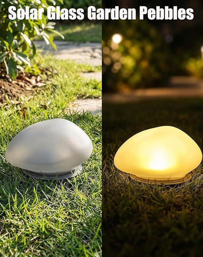 Solar Glass Garden Pebbles, Waterproof LED Pebble Lights Outdoor, Solar Powered Landscape Stone Lighting, for Garden Pathway Walkway Patio Yard Lawn Decor (Colorful,4pcs)