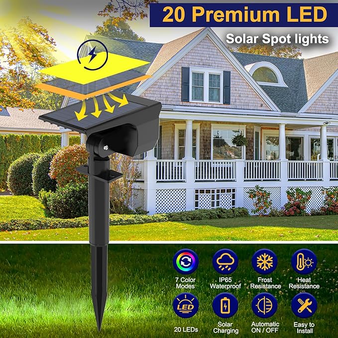 nipify 10 Pack Solar Spot Lights Outdoor Color Changing, 7 Modes Halloween RGB Solar Powered Waterproof Spotlight | Lumora