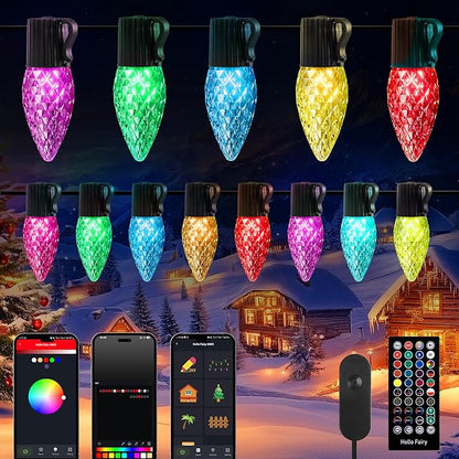Brightown C9 LED Christmas Lights Outdoor, 150LED RGB Smart Christmas Tree Lights Music Sync DIY APP Controlled, Waterproof Connectable C9 String Lights for House Indoor Patio Xmas Decoration