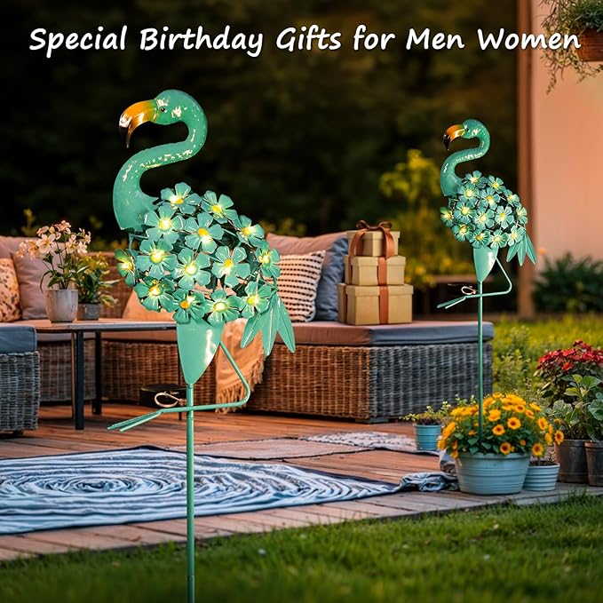 Homeimpro Flamingo Gifts Solar Garden Lights for Mom, Outdoor Yard Decorations Garden Decor for Outside Lawn Ornaments Yard Art Birthday Women Men (Robin Egg Blue, 1Pack)