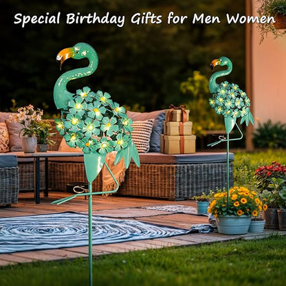 Homeimpro Flamingo Gifts Solar Garden Lights for Mom, Outdoor Yard Decorations Garden Decor for Outside Lawn Ornaments Yard Art Birthday Women Men (Robin Egg Blue, 1Pack)