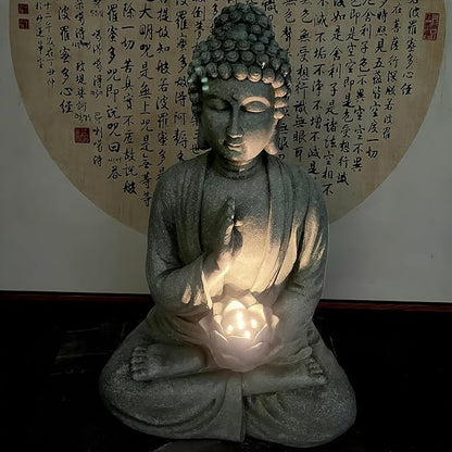 FENGSHUI-CAISHEN Solar Buddha Statue Outdoor, Waterproof Outdoor Solar Light for Garden, Solar Garden Decor, Zen Accessories, Patio Buddha Decor (B)