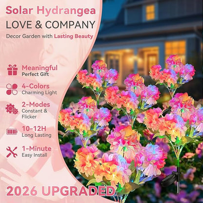 Neporal Solar Flowers Outdoor Waterproof IP65, 4PK 5-Head Hydrangea with 4-Color Light & 2 Lightning Modes, Solar Flower Lights Garden Lights Outdoor Waterproof for Garden, Yard,Pathway