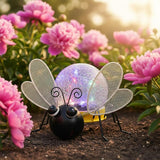 Solar Lights Outdoor Bee Decor with Crackle Glass Globe Lights - Cute Metal Bee Decor for - Garden Figurine Light | Lumora