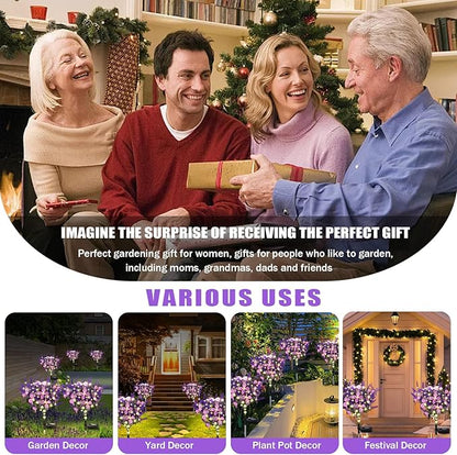 Solar Garden Lights Outdoor, 2 Pack Solar Butterfly Lights Purple Lavender Gardening Gifts for Women, Artificial Flower with Butterfly Purple Garden Decor for Lawn Patio-Warm White