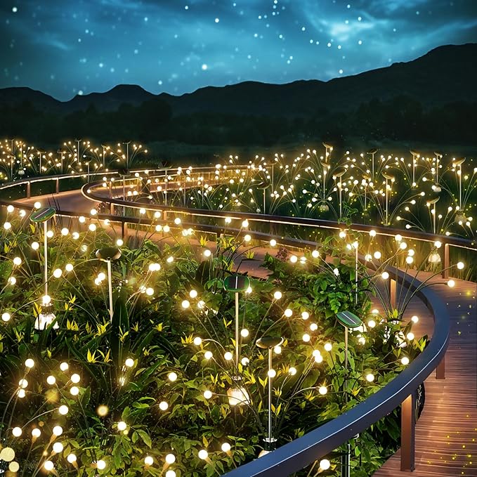 AOSEA HIGH Power Solar Garden Lights Outdoor, 2 Pack 18 LED Solar Firefly Lights Fairy Swaying by Wind for Outside, IP67 Waterproof, for Patio Garden Yard Walkway Sidewalk, Green