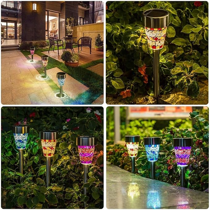 6-Pack Solar Mosaic Border Lawn Garden Lights, LED Mosaic Stake Lights Pathway Landscape Lighting for Patio Walkway | Lumora