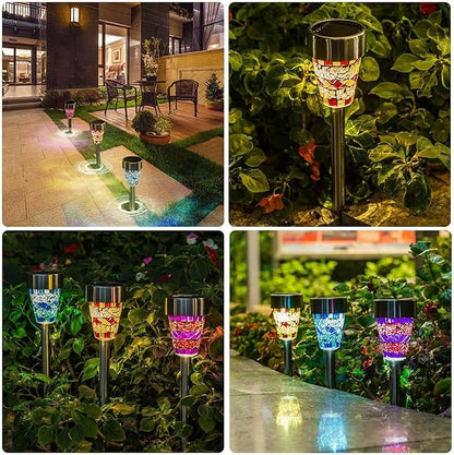 6-Pack Solar Mosaic Border Lawn Garden Lights, LED Mosaic Stake Lights Pathway Landscape Lighting for Patio Walkway Driveway Outdoor Christmas Garden Home Decoration (Purple)