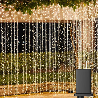 Solhice LED Curtain Lights Outdoor 20ft x10ft, 600 LED Plug in Hanging String Lights Indoor Bedroom, Twinkle Light Backdrop for Outside Wedding Decor, Warm White (Not Connectable)