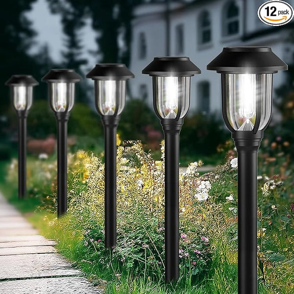 12 Pack Solar Lights Outdoor, Bright 6000K Cool White Solar Pathway Lights Waterproof Auto On/Off Powered,Landscape | Lumora