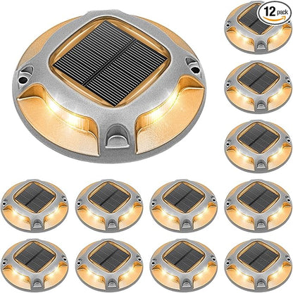 VOLISUN Solar Driveway Lights Dock Deck Lights 12 Pack,2 Colors in 1 Led IP67 Waterproof Outdoor Warning Step Lights for Driveway Sidewalk Pathway (White/Warm White)