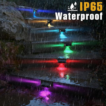 Solar Lights Outdoor Waterproof,RGBWW Spotlight Lens,Solar Lights Outdoor Decorative,10 Colors for Patio,Garden Walls (WL22-6P)