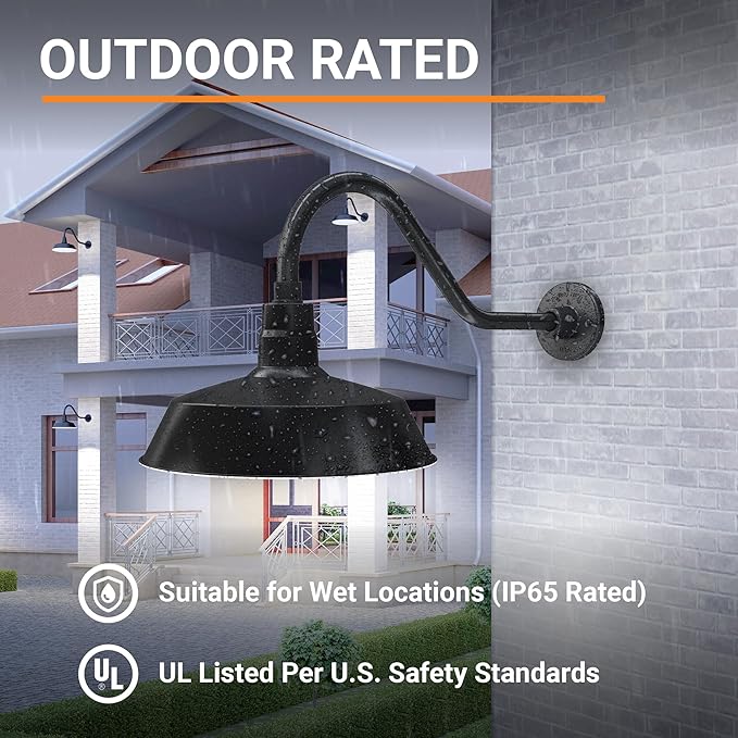 14in. Satin Black Outdoor Gooseneck Barn Light Fixture With 22in. Long Extension Arm - Wall Sconce Farmhouse | Lumora