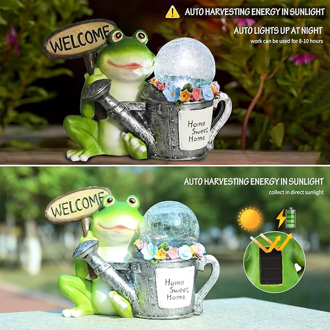 Bshine Frog Solar Lights Outdoor Garden - Waterproof Frog Statue Decoration for Patio, Path, Pathway Sculpture Yard Art, Lawn Ornaments Gift for Mom, Home Decor Valentine's Day Gift